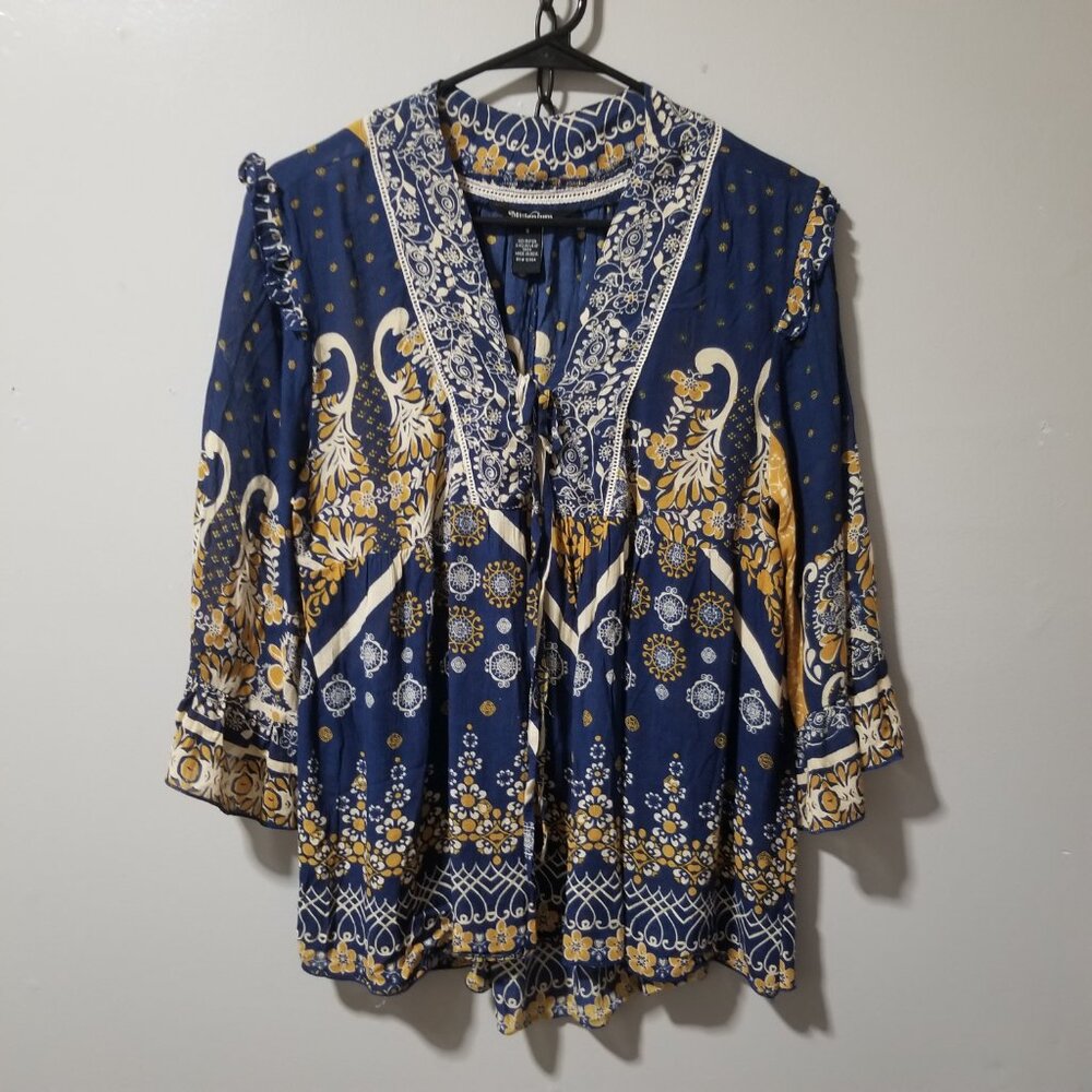 Millenium Hippie Bell Sleeve Top Flowy Boho V-neck Small